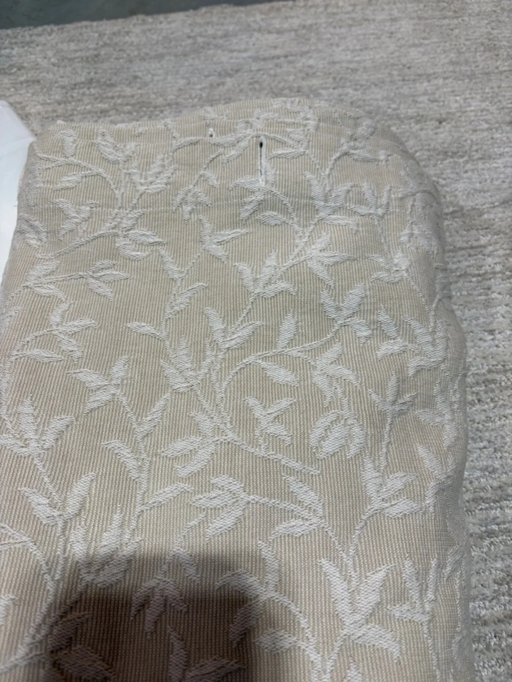Cream Jacquard Floral Fabric Shower Curtain 74”H x 72” W, Liner & Hooks